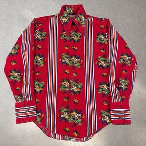 Vintage 70s GoldenVee Floral Psychedelic Disco Shirt Small Poly Dagger Collar